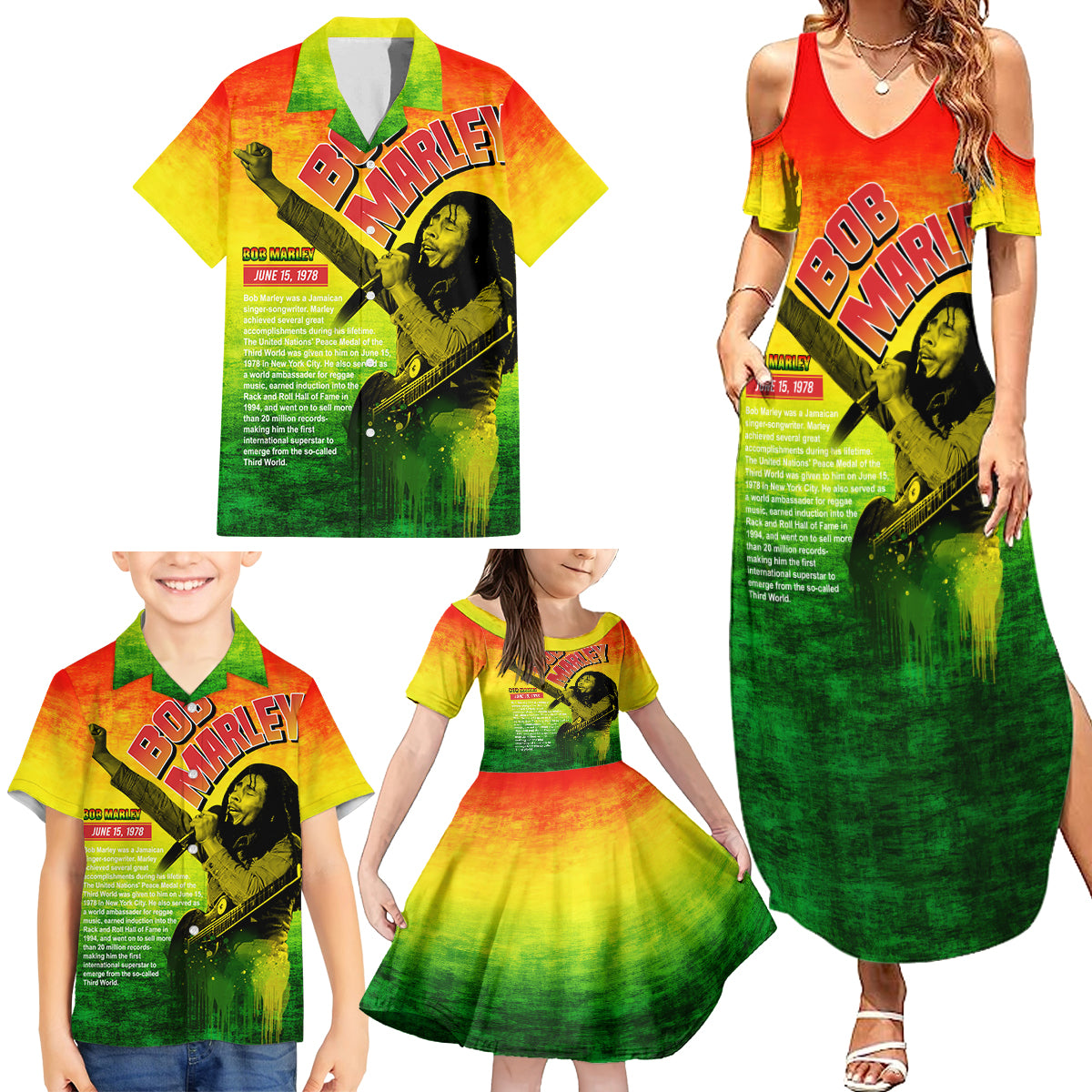The Real Legend Bob Family Matching Summer Maxi Dress and Hawaiian Shirt African Jamaica Reggae - Wonder Print Shop