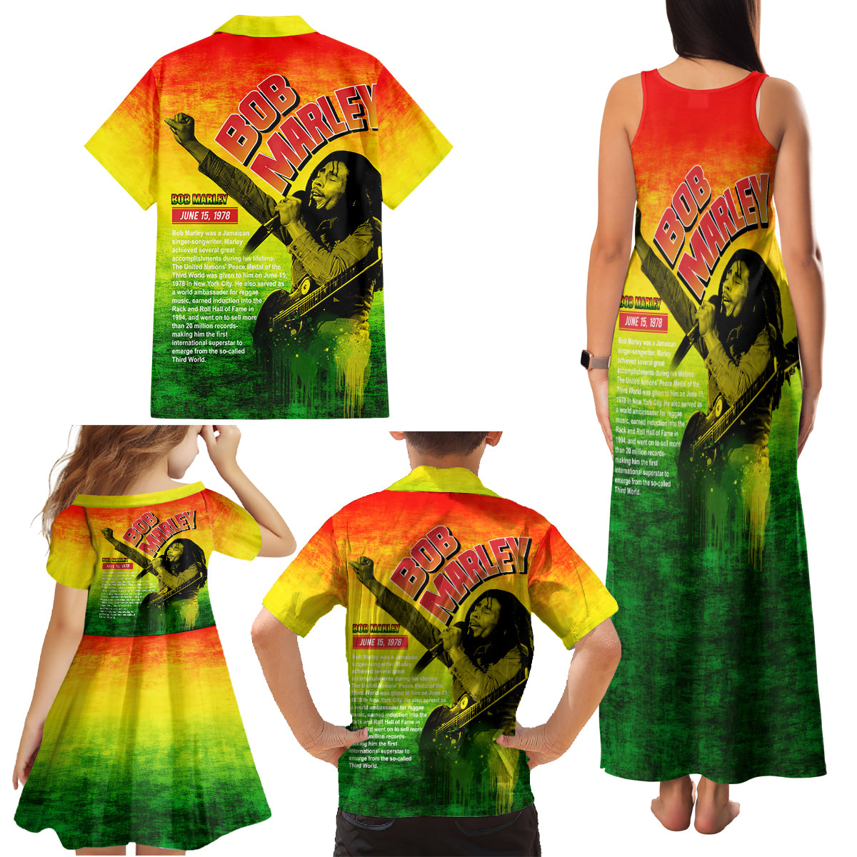 The Real Legend Bob Family Matching Tank Maxi Dress and Hawaiian Shirt African Jamaica Reggae - Wonder Print Shop