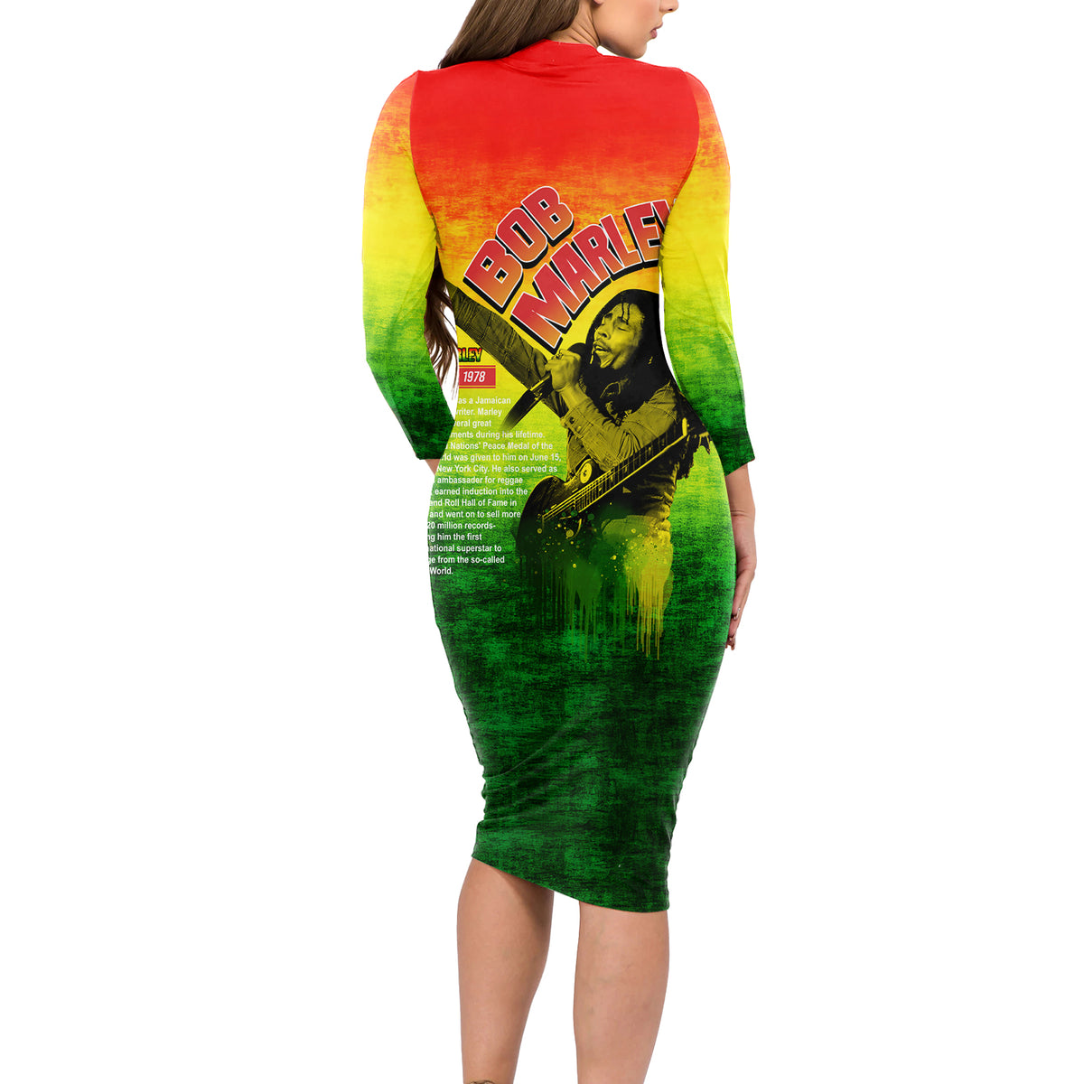 The Real Legend Bob Long Sleeve Bodycon Dress African Jamaica Reggae - Wonder Print Shop