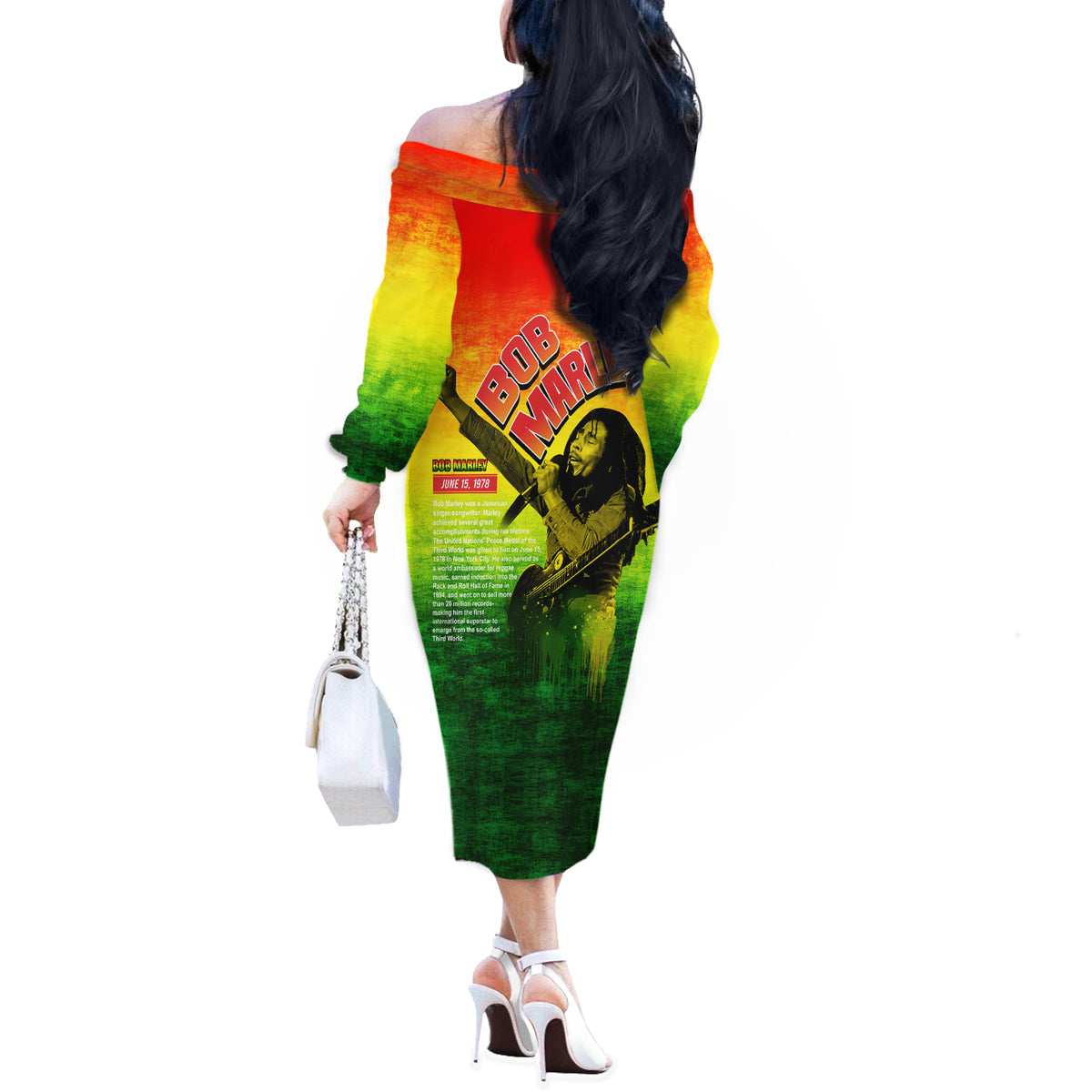 The Real Legend Bob Off The Shoulder Long Sleeve Dress African Jamaica Reggae - Wonder Print Shop