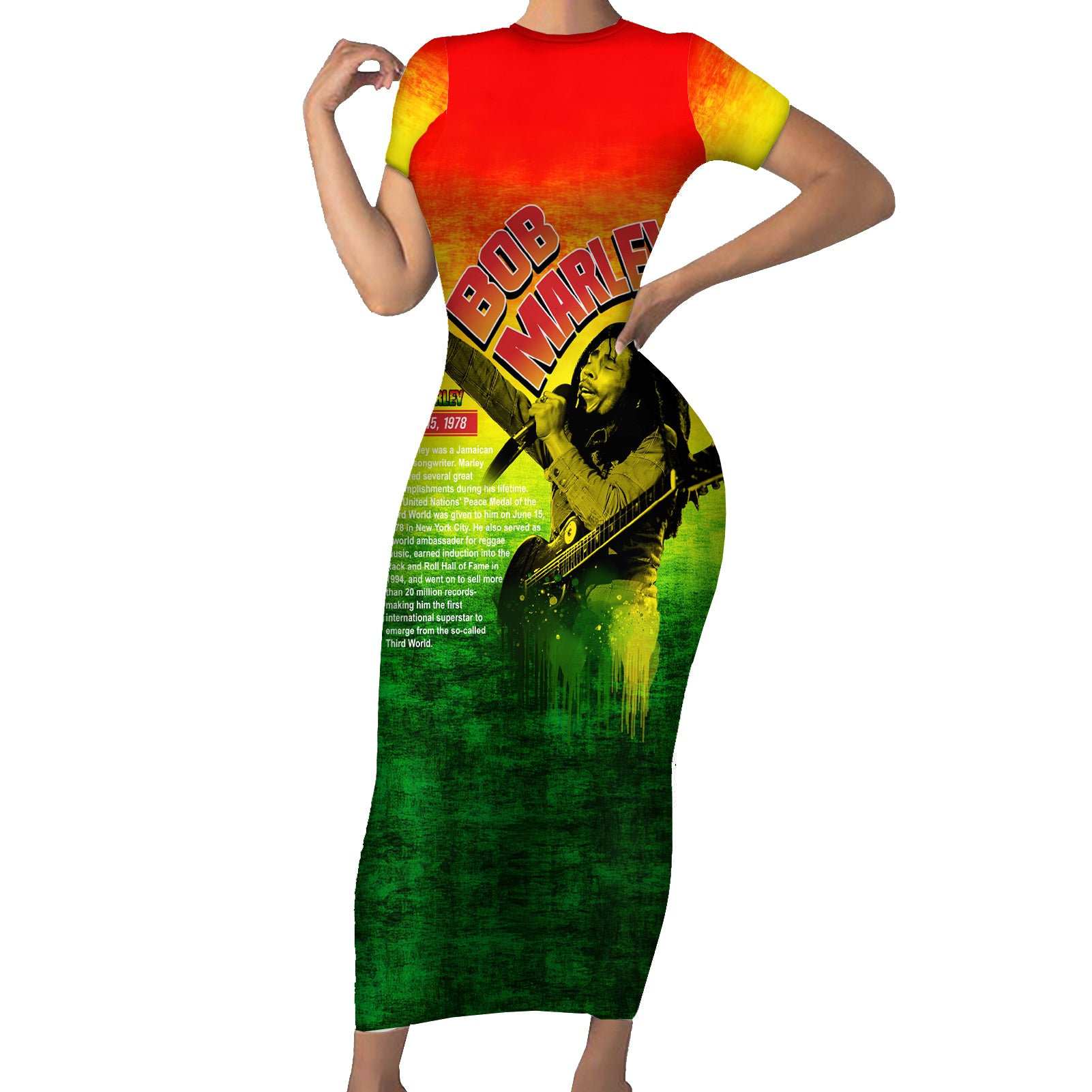The Real Legend Bob Short Sleeve Bodycon Dress African Jamaica Reggae - Wonder Print Shop