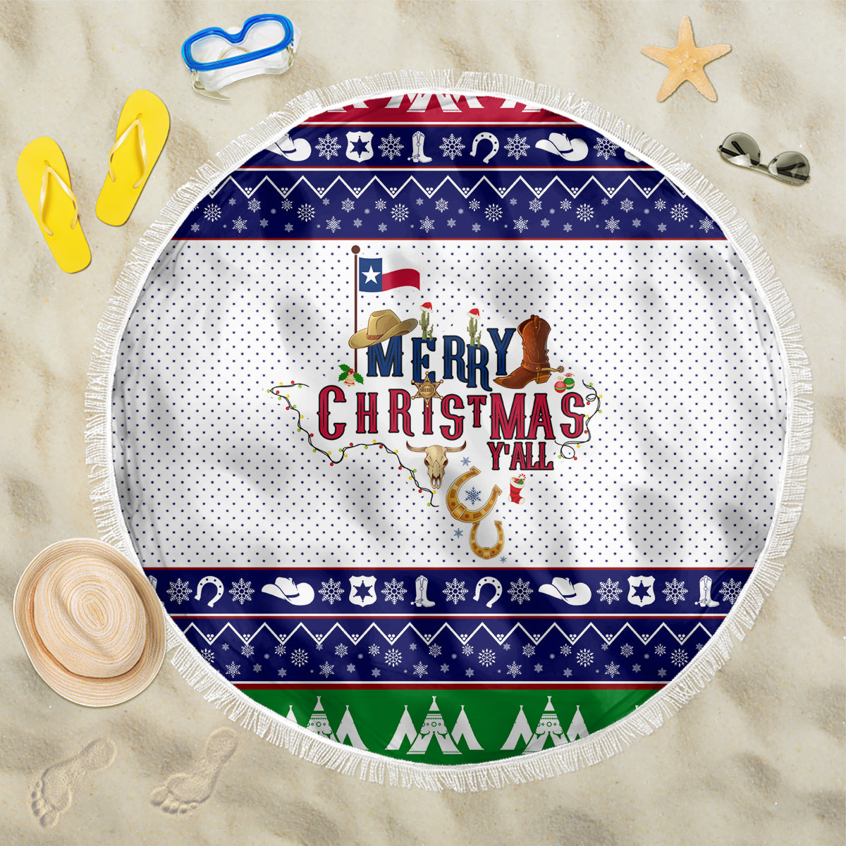Merry Christmas Yall Texas Beach Blanket - Wonder Print Shop