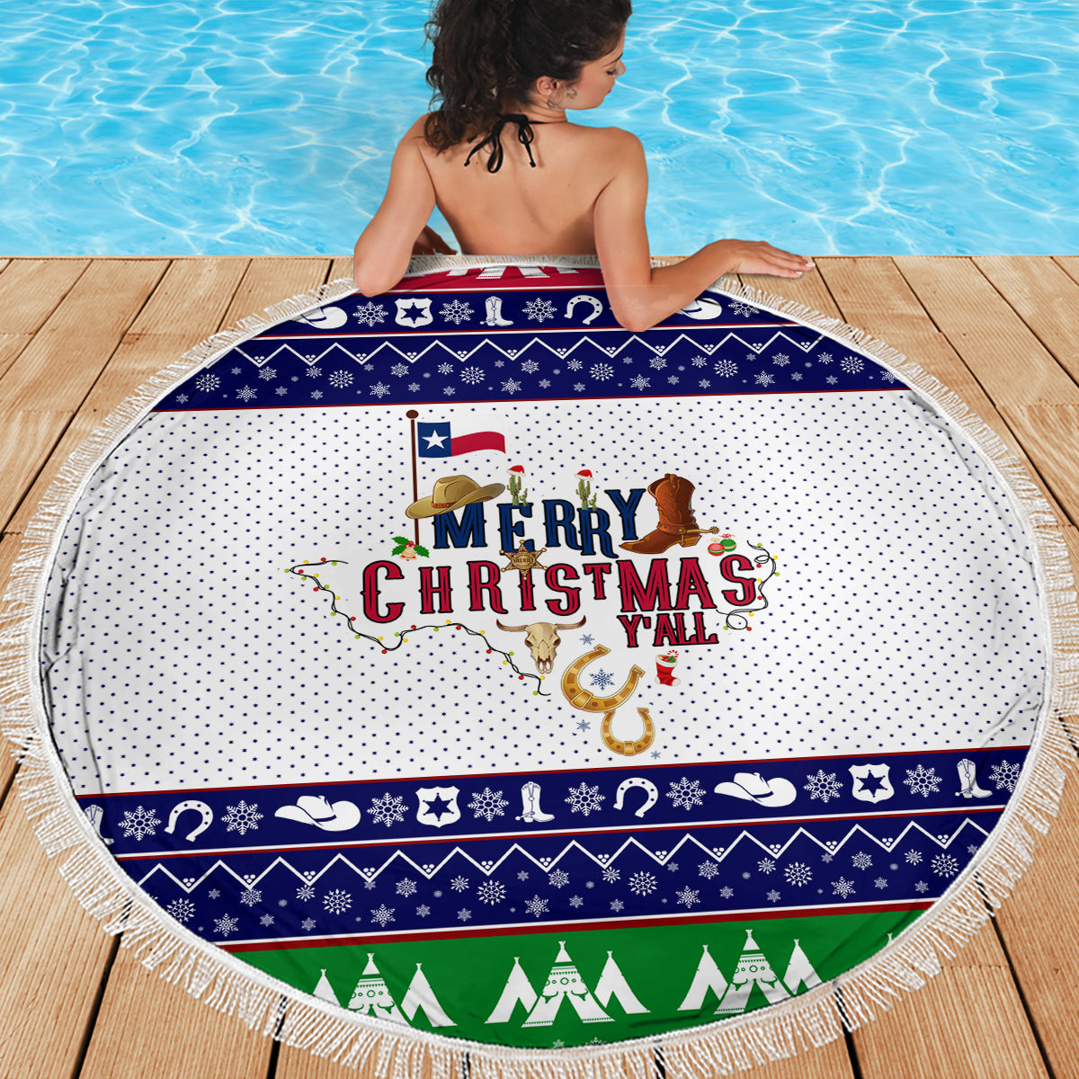 Merry Christmas Yall Texas Beach Blanket - Wonder Print Shop
