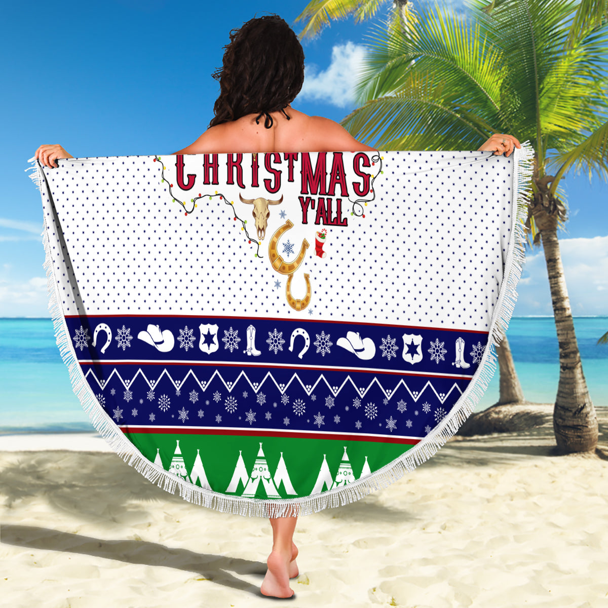 Merry Christmas Yall Texas Beach Blanket - Wonder Print Shop