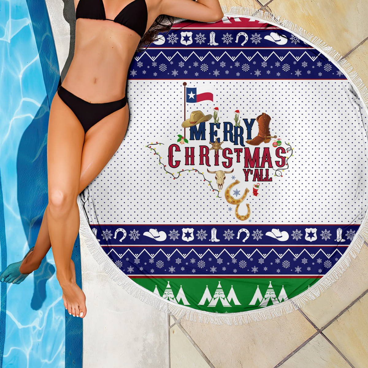 Merry Christmas Yall Texas Beach Blanket - Wonder Print Shop