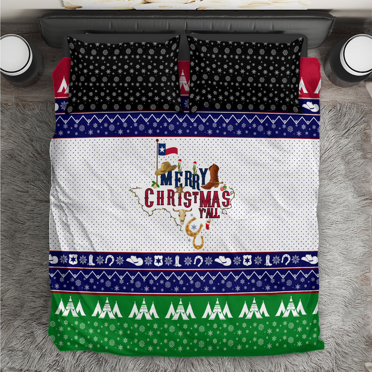 Merry Christmas Yall Texas Bedding Set - Wonder Print Shop