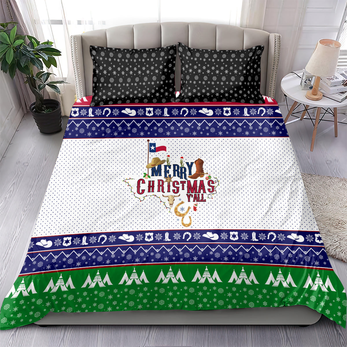 Merry Christmas Yall Texas Bedding Set - Wonder Print Shop