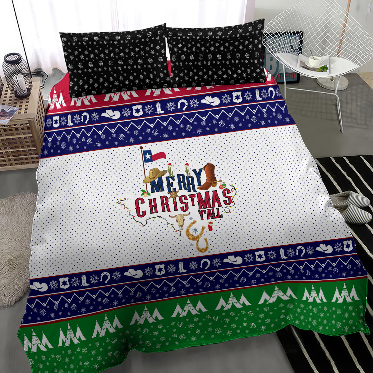 Merry Christmas Yall Texas Bedding Set - Wonder Print Shop