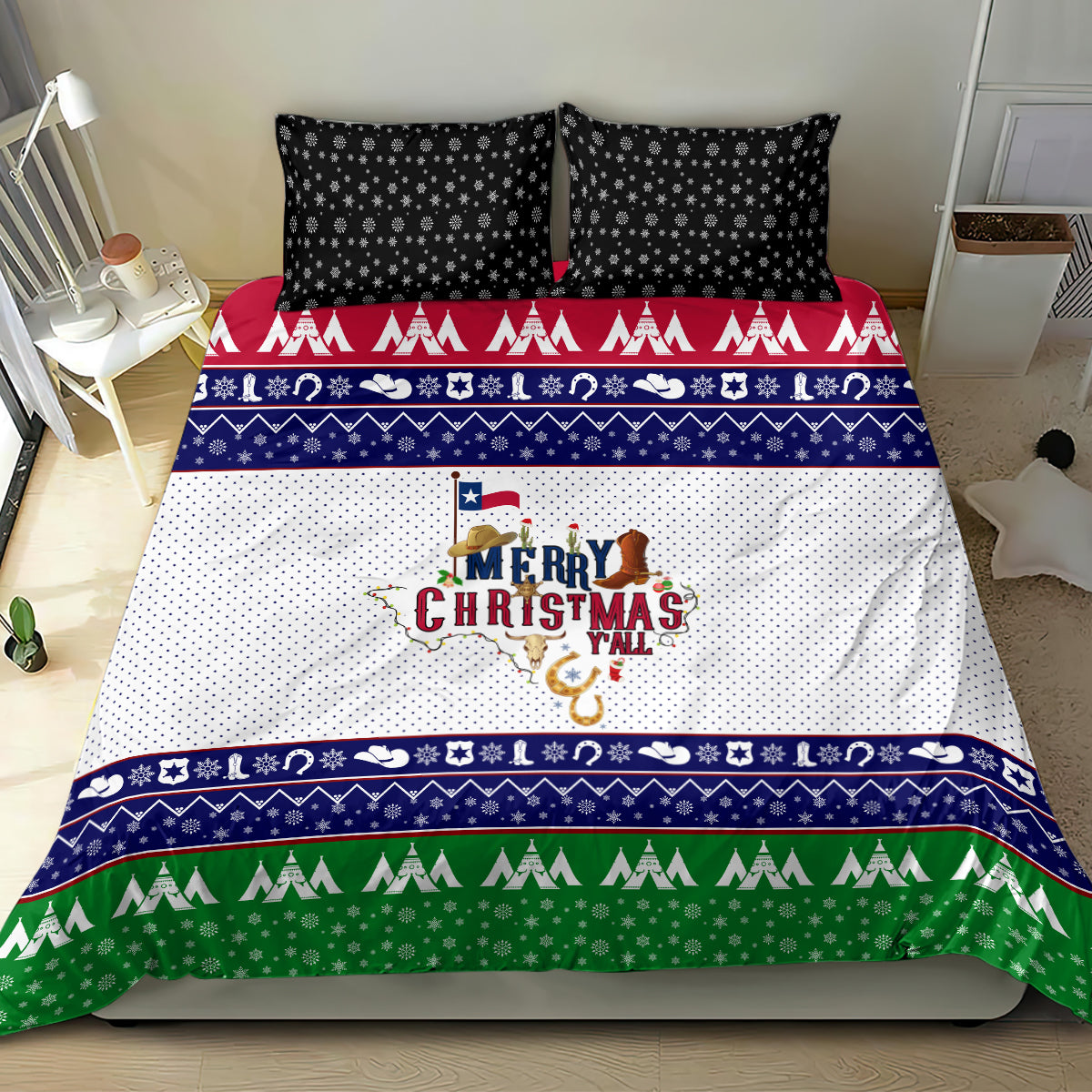 Merry Christmas Yall Texas Bedding Set - Wonder Print Shop