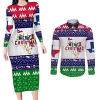 Merry Christmas Yall Texas Couples Matching Long Sleeve Bodycon Dress and Long Sleeve Button Shirt - Wonder Print Shop