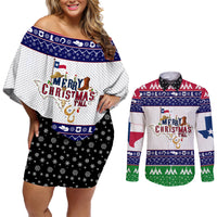 Merry Christmas Yall Texas Couples Matching Off Shoulder Short Dress and Long Sleeve Button Shirt - Wonder Print Shop