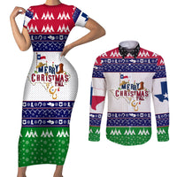 Merry Christmas Yall Texas Couples Matching Short Sleeve Bodycon Dress and Long Sleeve Button Shirt - Wonder Print Shop