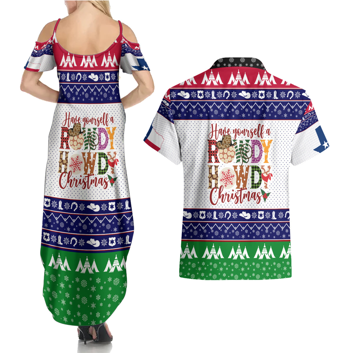 Merry Christmas Yall Texas Couples Matching Summer Maxi Dress and Hawaiian Shirt - Wonder Print Shop