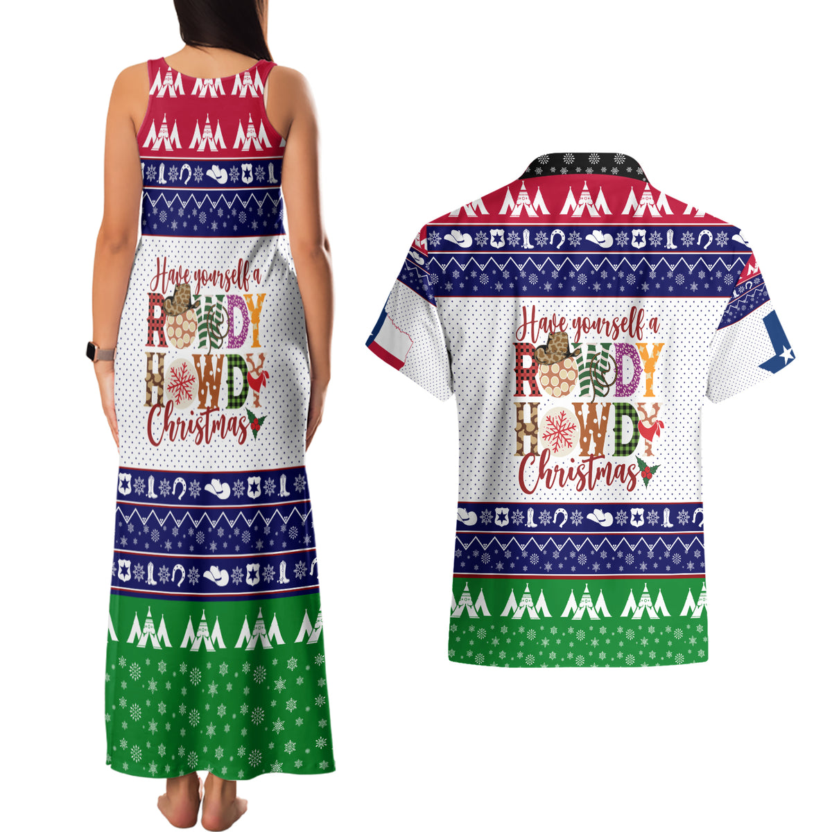 Merry Christmas Yall Texas Couples Matching Tank Maxi Dress and Hawaiian Shirt - Wonder Print Shop