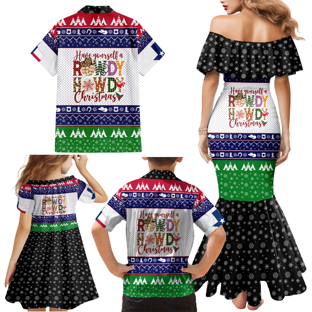 Merry Christmas Yall Texas Family Matching Mermaid Dress and Hawaiian Shirt - Wonder Print Shop