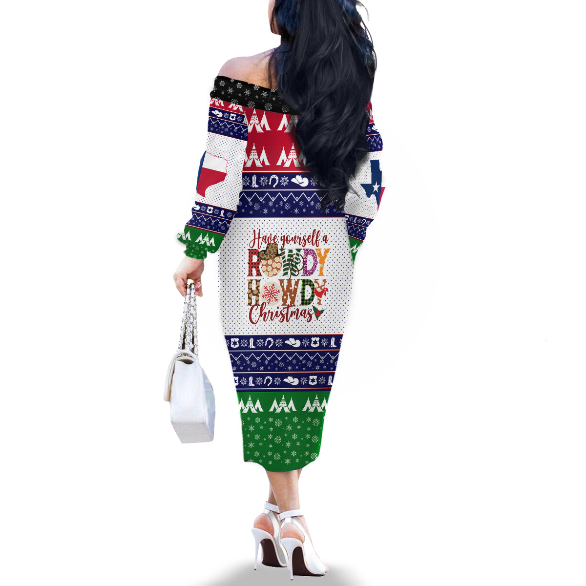 Merry Christmas Yall Texas Family Matching Off Shoulder Long Sleeve Dress and Hawaiian Shirt - Wonder Print Shop