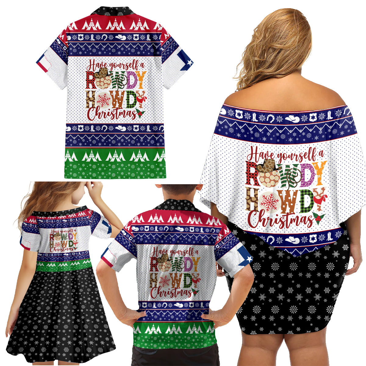 Merry Christmas Yall Texas Family Matching Off Shoulder Short Dress and Hawaiian Shirt - Wonder Print Shop