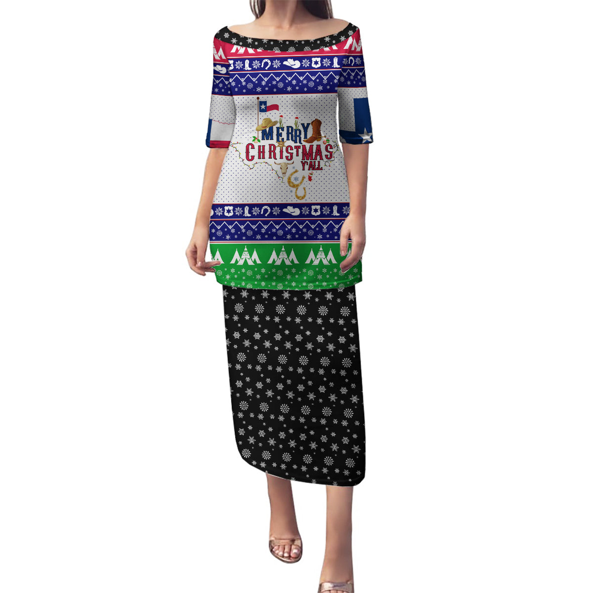 Merry Christmas Yall Texas Family Matching Puletasi Dress and Hawaiian Shirt - Wonder Print Shop