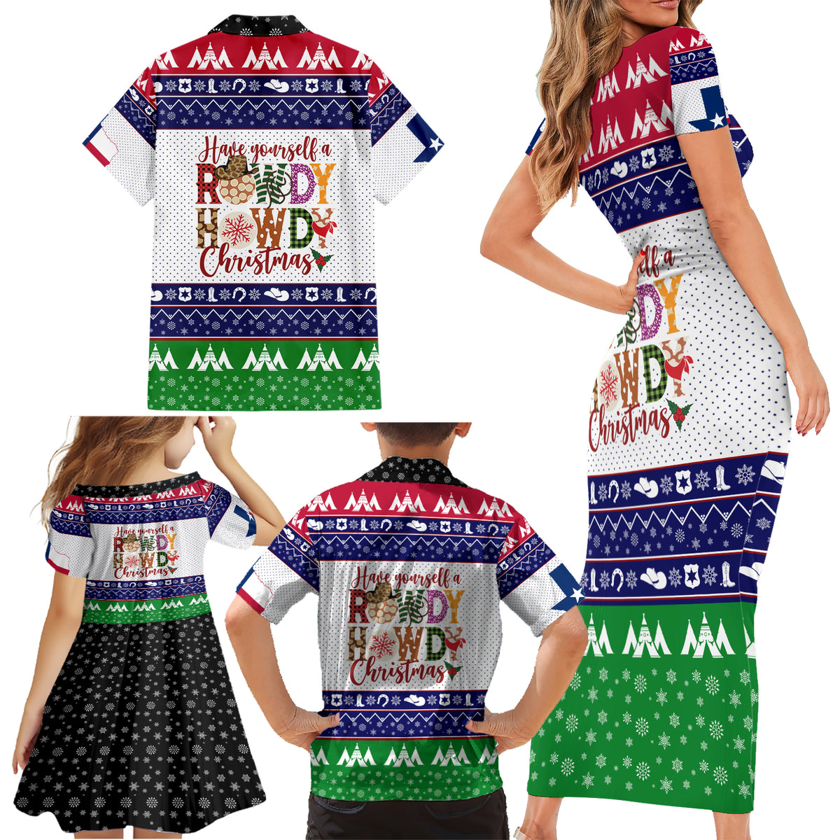 Merry Christmas Yall Texas Family Matching Short Sleeve Bodycon Dress and Hawaiian Shirt - Wonder Print Shop