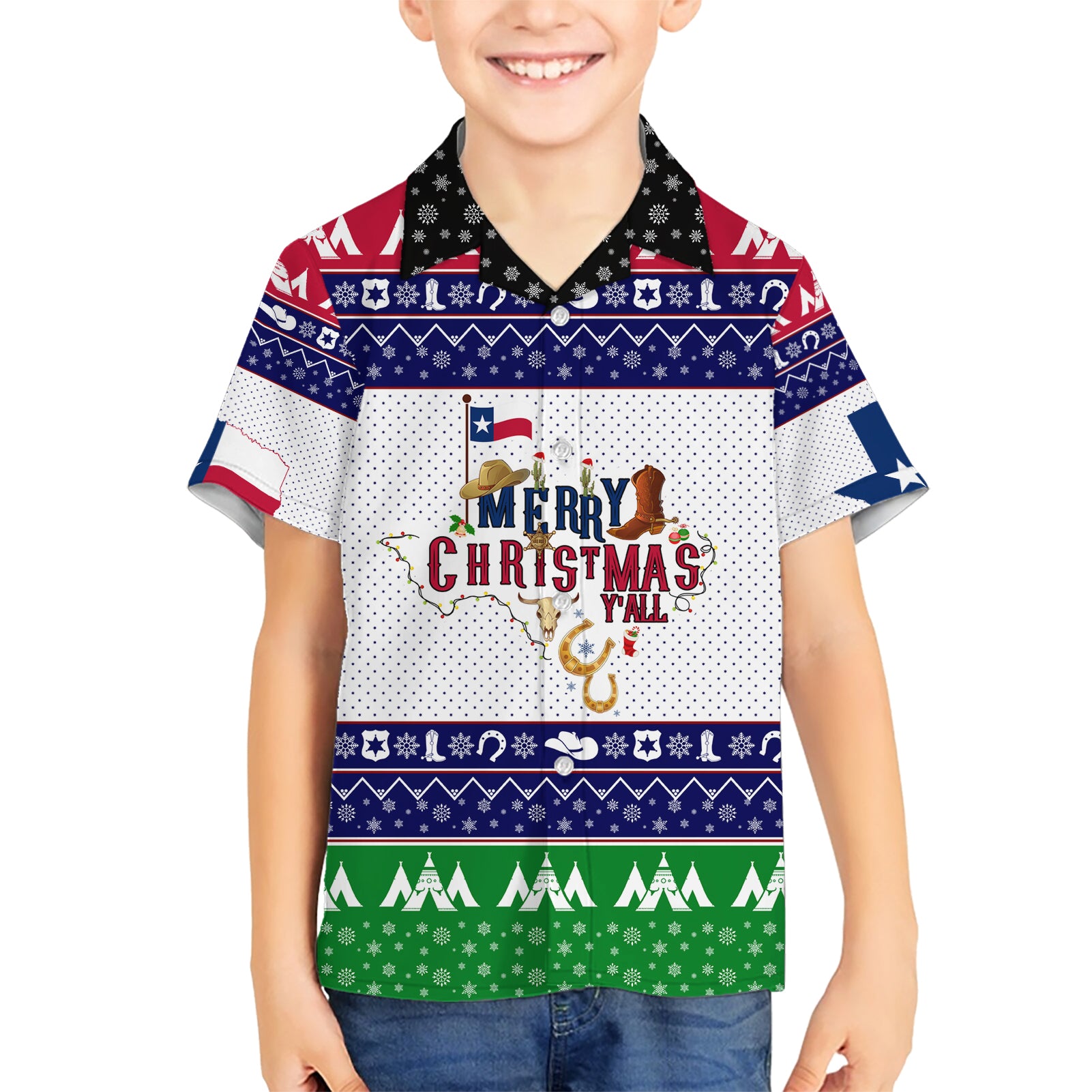 Merry Christmas Yall Texas Kid Hawaiian Shirt - Wonder Print Shop