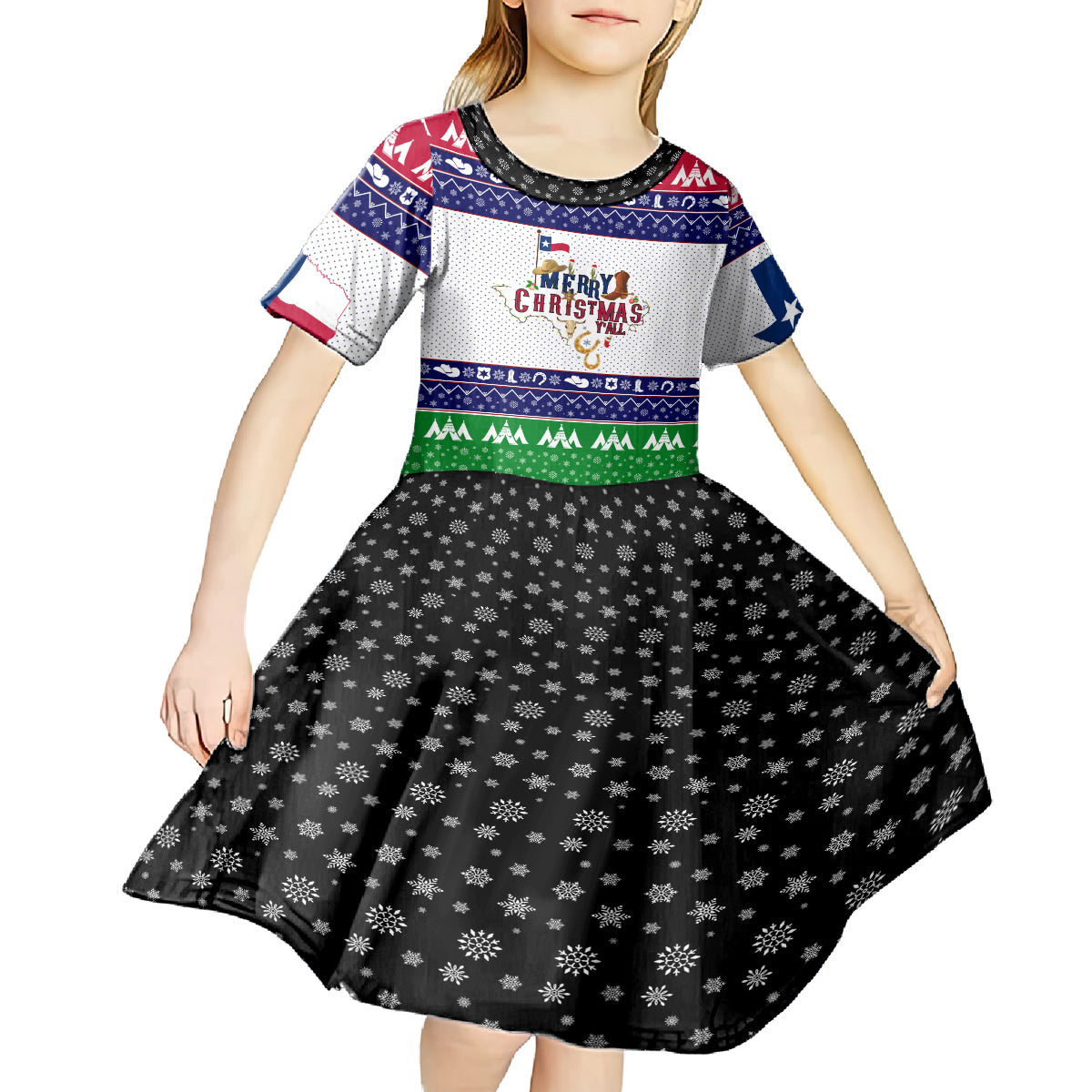Merry Christmas Yall Texas Kid Short Sleeve Dress - Wonder Print Shop