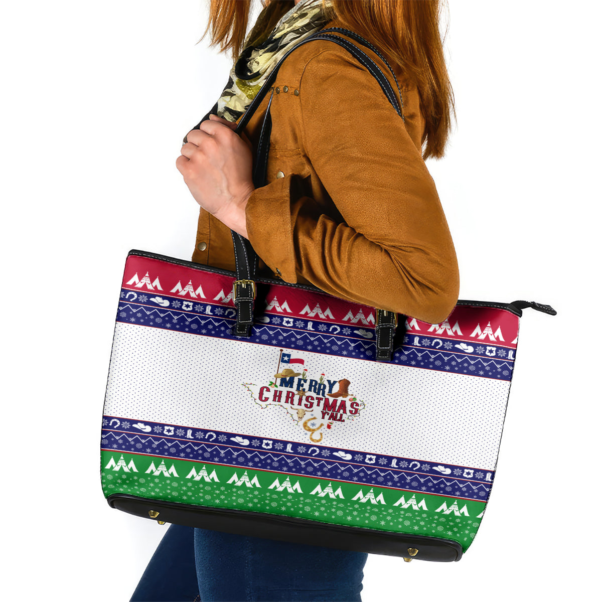 Merry Christmas Yall Texas Leather Tote Bag - Wonder Print Shop