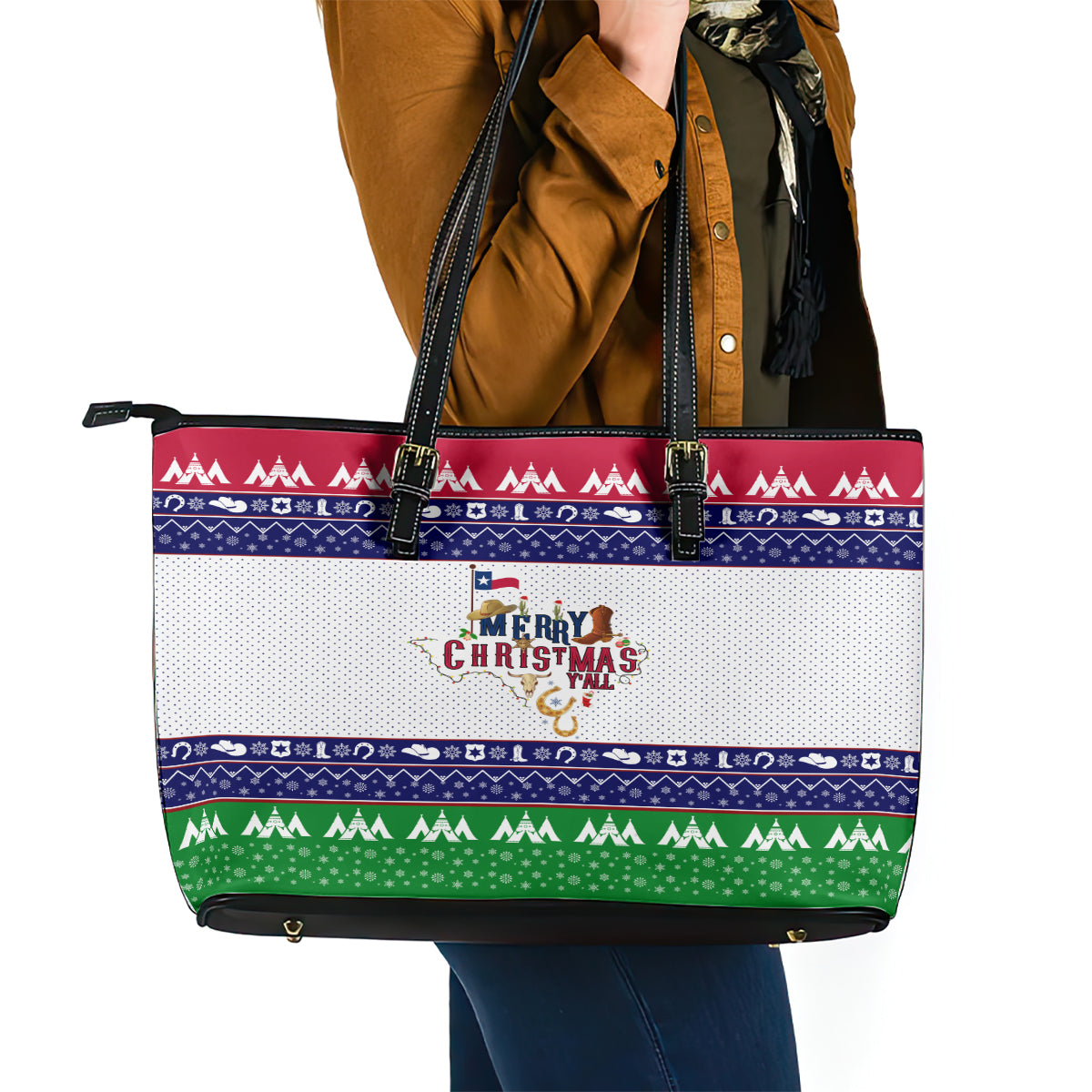 Merry Christmas Yall Texas Leather Tote Bag - Wonder Print Shop