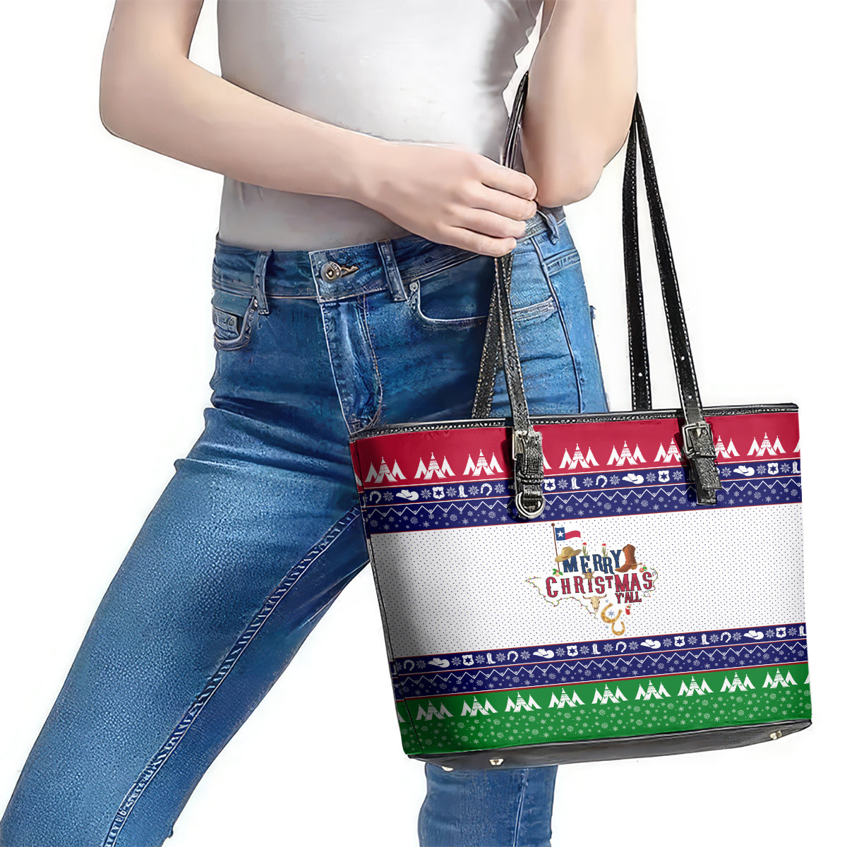 Merry Christmas Yall Texas Leather Tote Bag - Wonder Print Shop