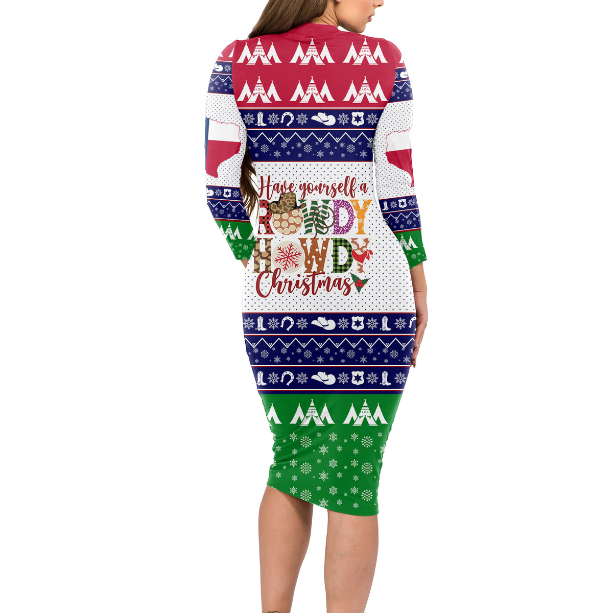 Merry Christmas Yall Texas Long Sleeve Bodycon Dress - Wonder Print Shop