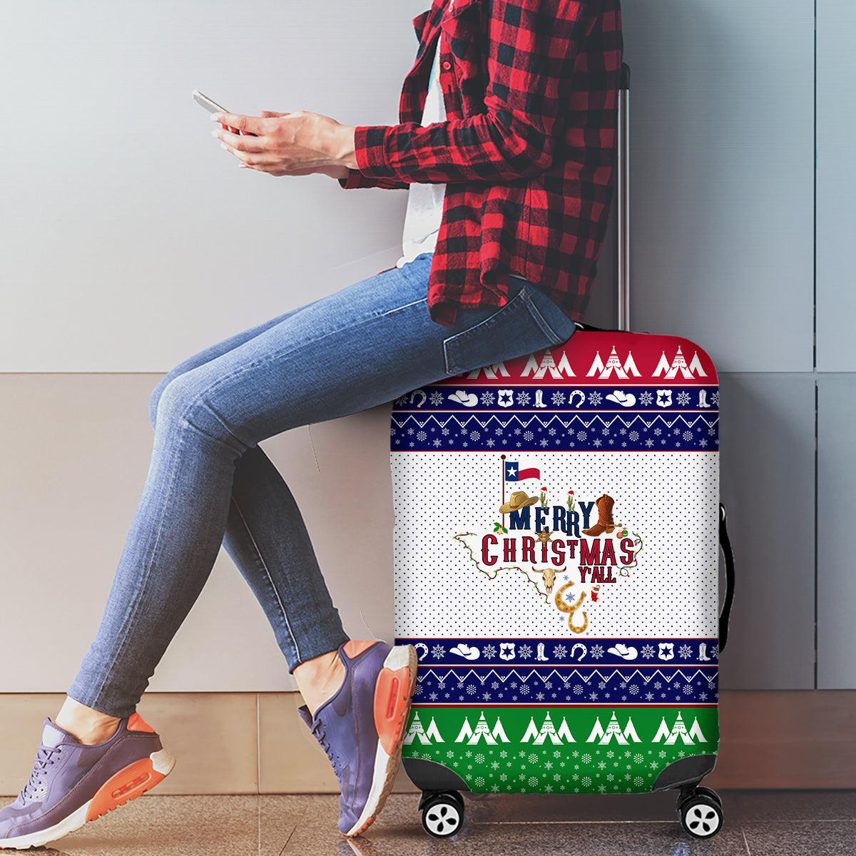 Merry Christmas Yall Texas Luggage Cover - Wonder Print Shop
