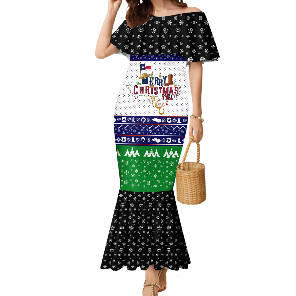 Merry Christmas Yall Texas Mermaid Dress - Wonder Print Shop