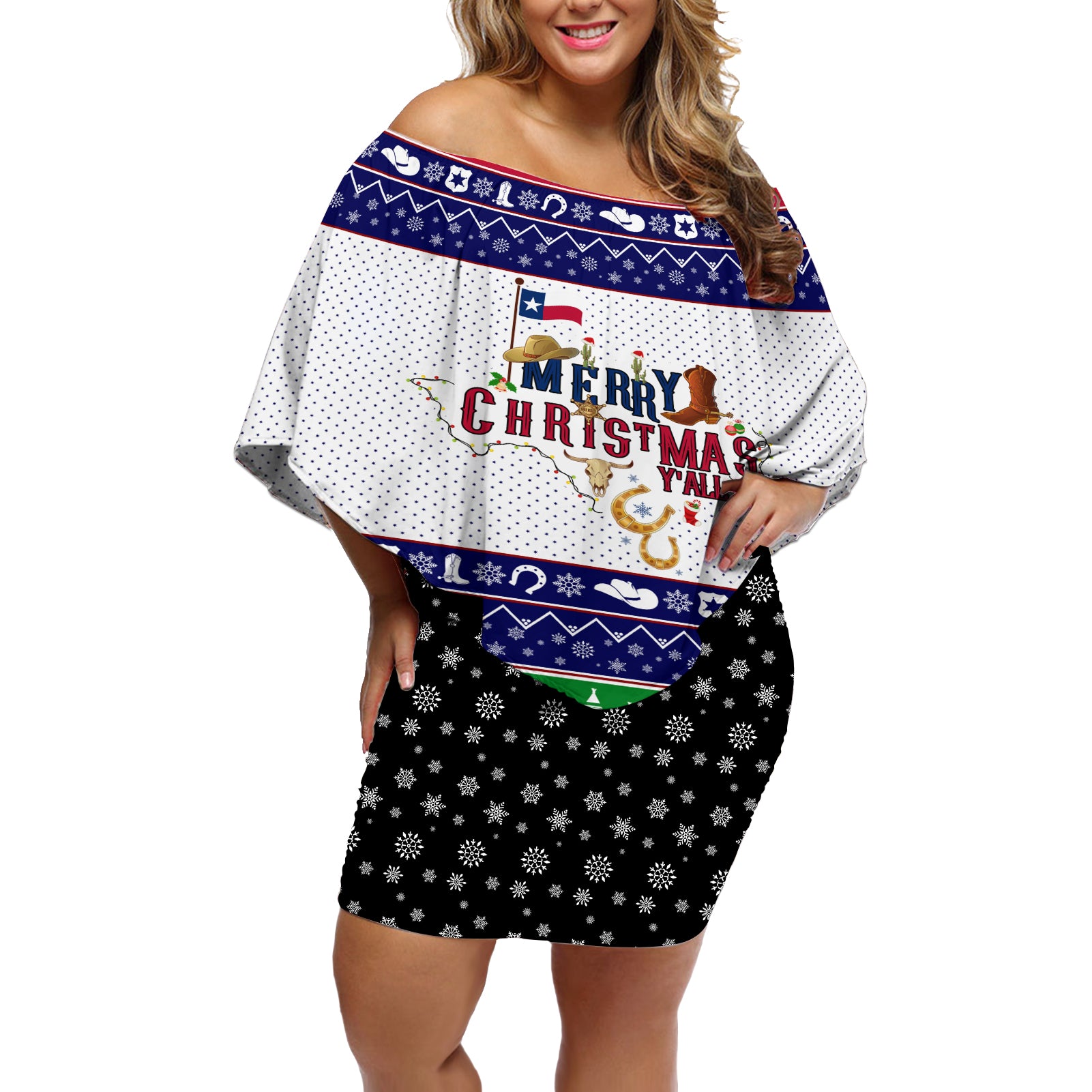 Merry Christmas Yall Texas Off Shoulder Short Dress - Wonder Print Shop