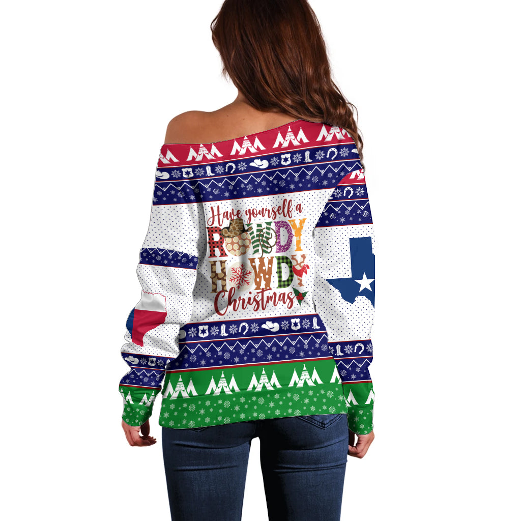 Merry Christmas Yall Texas Off Shoulder Sweater - Wonder Print Shop