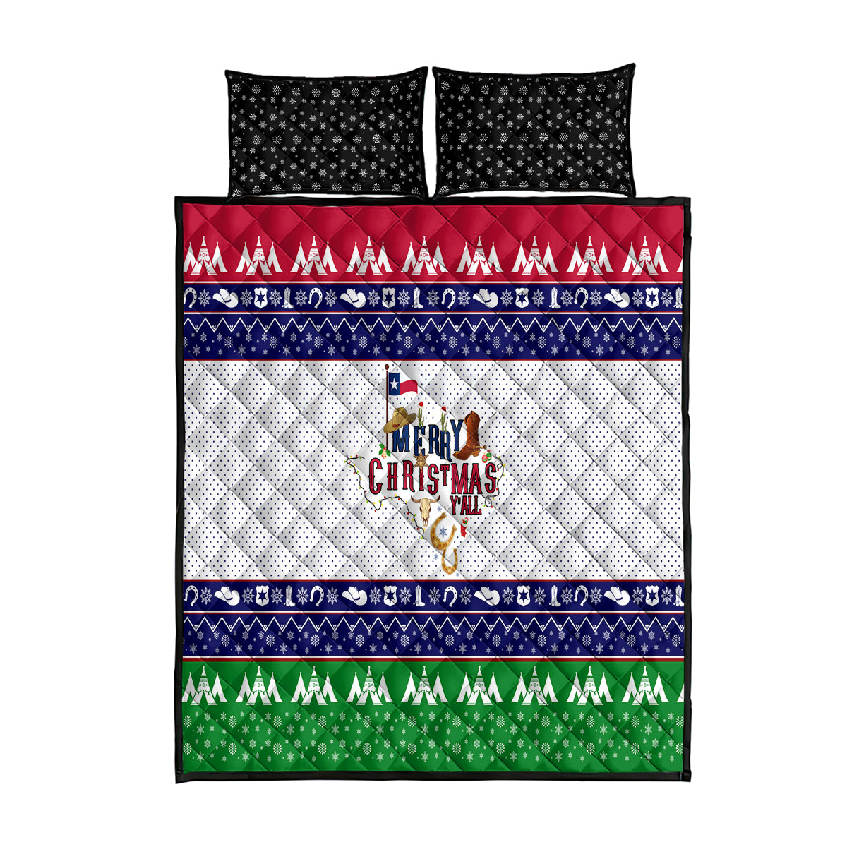 Merry Christmas Yall Texas Quilt Bed Set - Wonder Print Shop