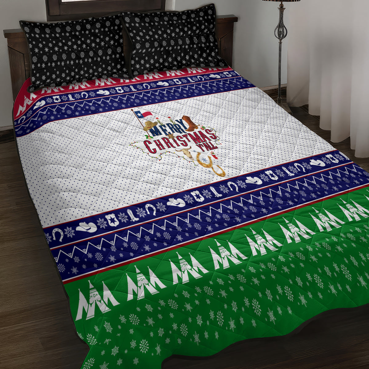 Merry Christmas Yall Texas Quilt Bed Set - Wonder Print Shop