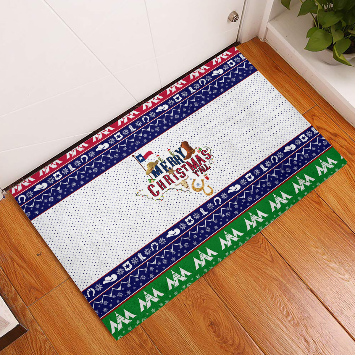 Merry Christmas Yall Texas Rubber Doormat - Wonder Print Shop