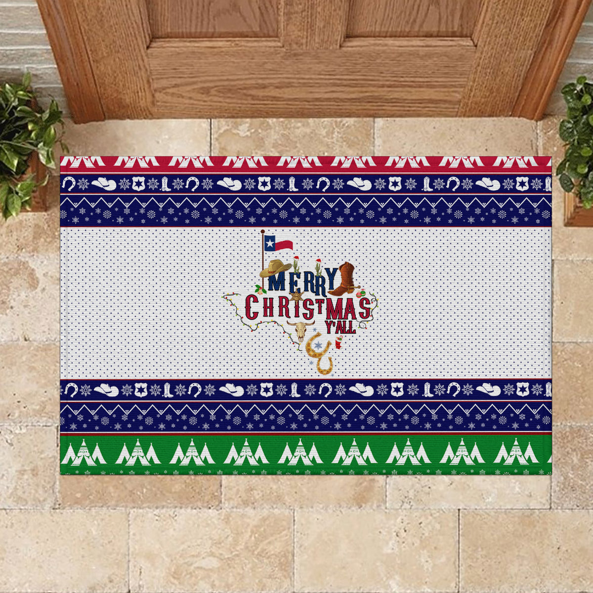 Merry Christmas Yall Texas Rubber Doormat - Wonder Print Shop