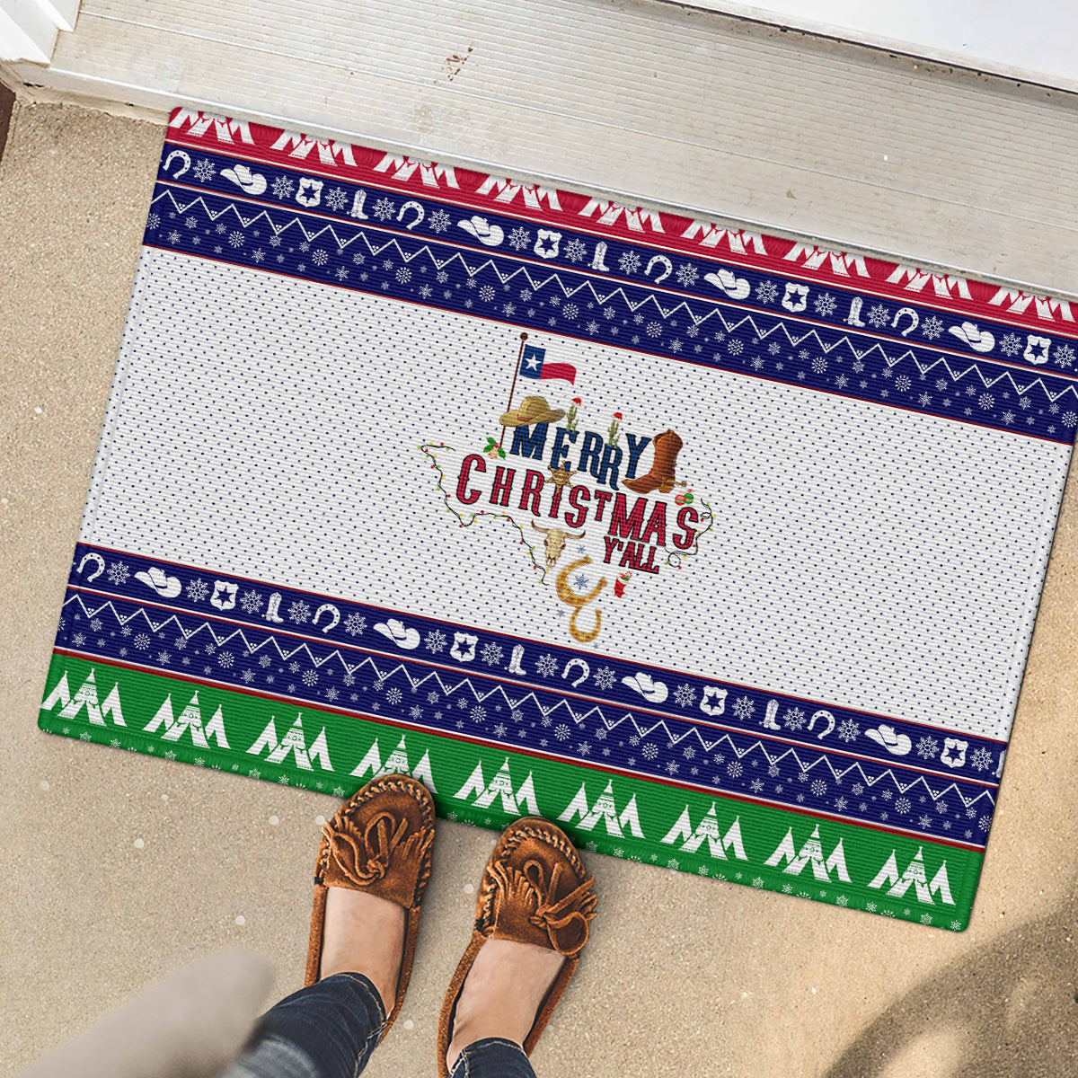 Merry Christmas Yall Texas Rubber Doormat - Wonder Print Shop