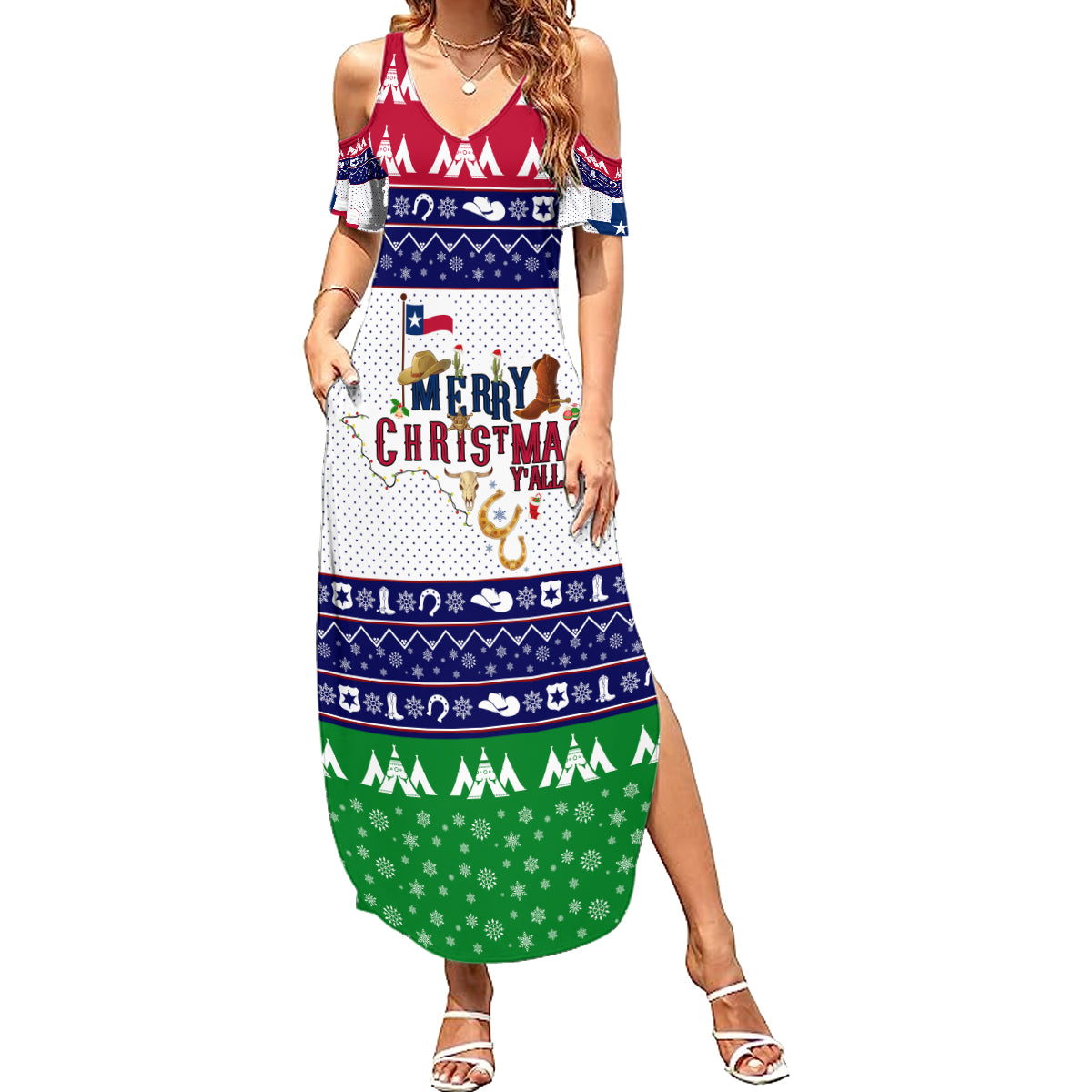 Merry Christmas Yall Texas Summer Maxi Dress - Wonder Print Shop