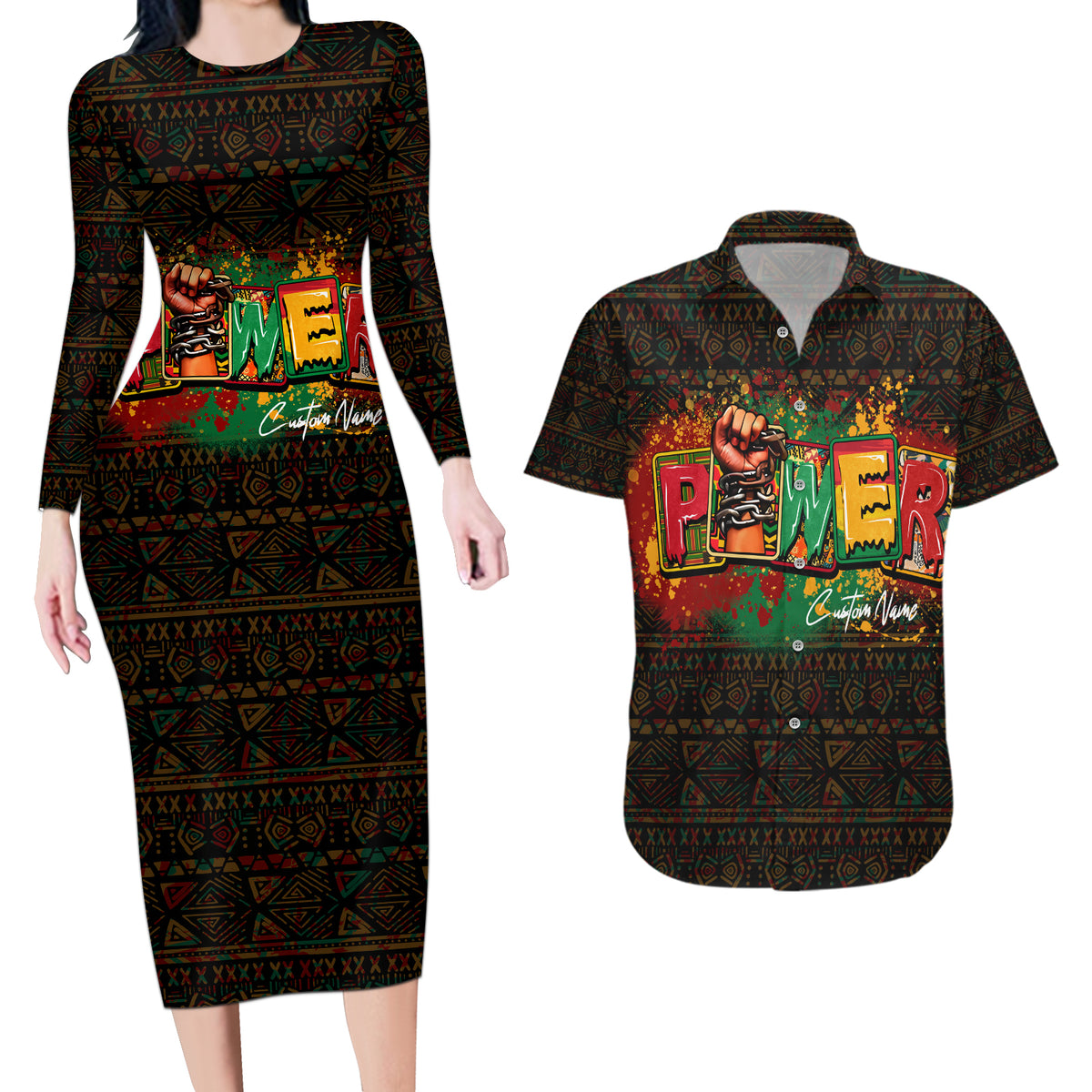 Personalized Power African Couples Matching Long Sleeve Bodycon Dress and Hawaiian Shirt - Wonder Print Shop