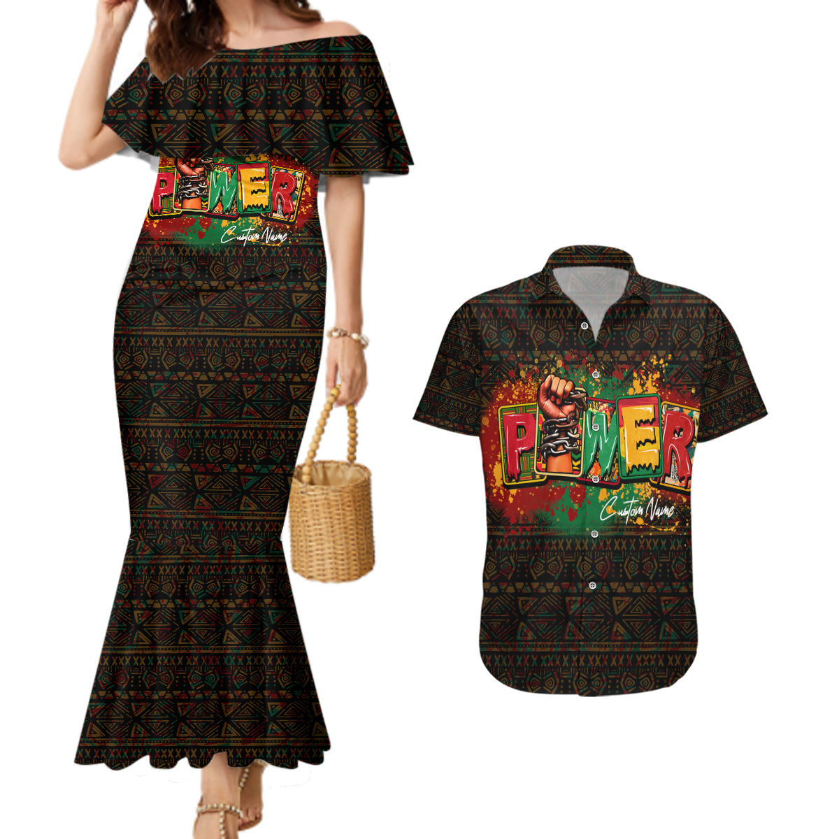 Personalized Power African Couples Matching Mermaid Dress and Hawaiian Shirt - Wonder Print Shop