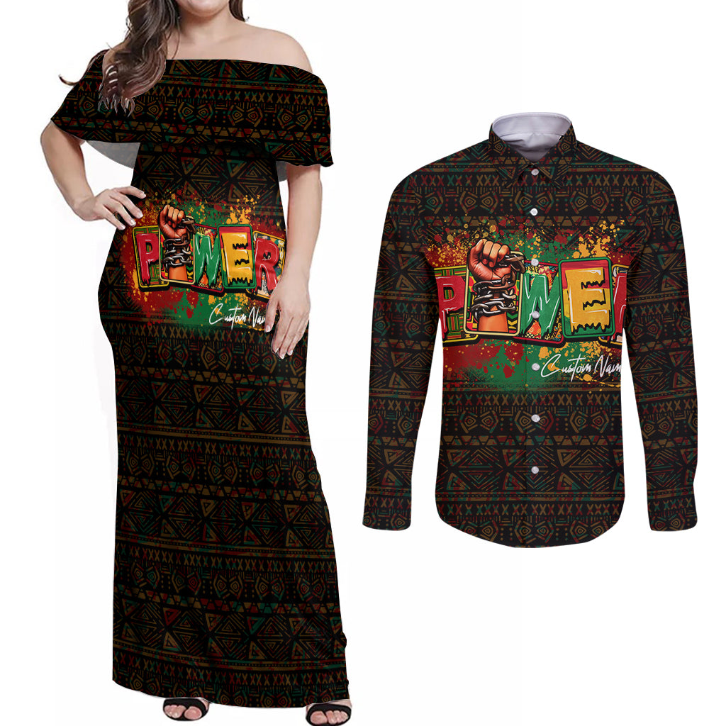 Personalized Power African Couples Matching Off Shoulder Maxi Dress and Long Sleeve Button Shirt - Wonder Print Shop