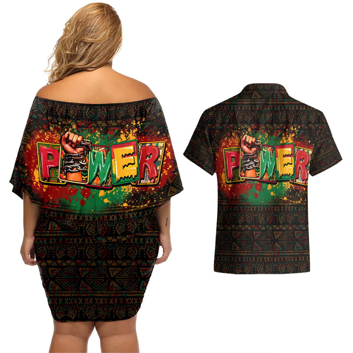 Personalized Power African Couples Matching Off Shoulder Short Dress and Hawaiian Shirt - Wonder Print Shop