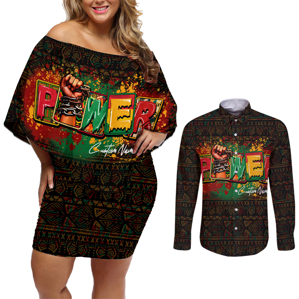 Personalized Power African Couples Matching Off Shoulder Short Dress and Long Sleeve Button Shirt - Wonder Print Shop