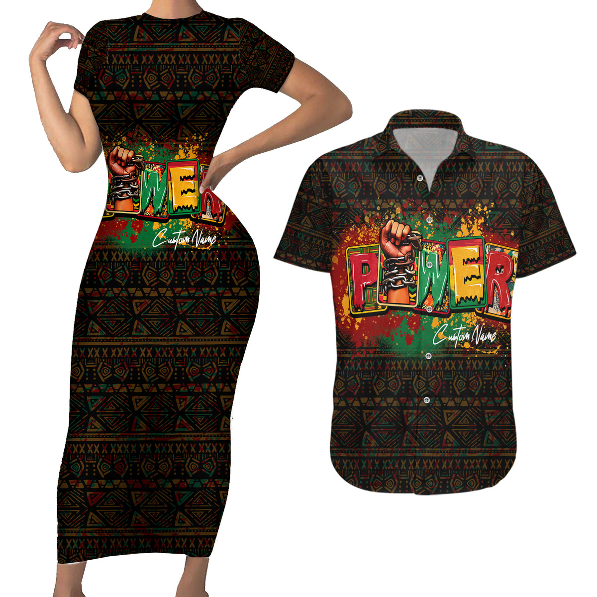 Personalized Power African Couples Matching Short Sleeve Bodycon Dress and Hawaiian Shirt - Wonder Print Shop
