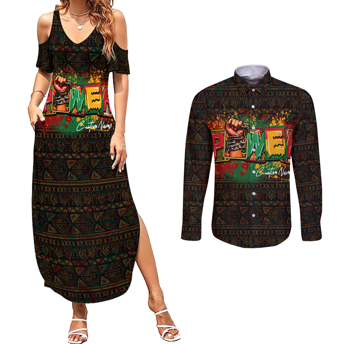 Personalized Power African Couples Matching Summer Maxi Dress and Long Sleeve Button Shirt - Wonder Print Shop