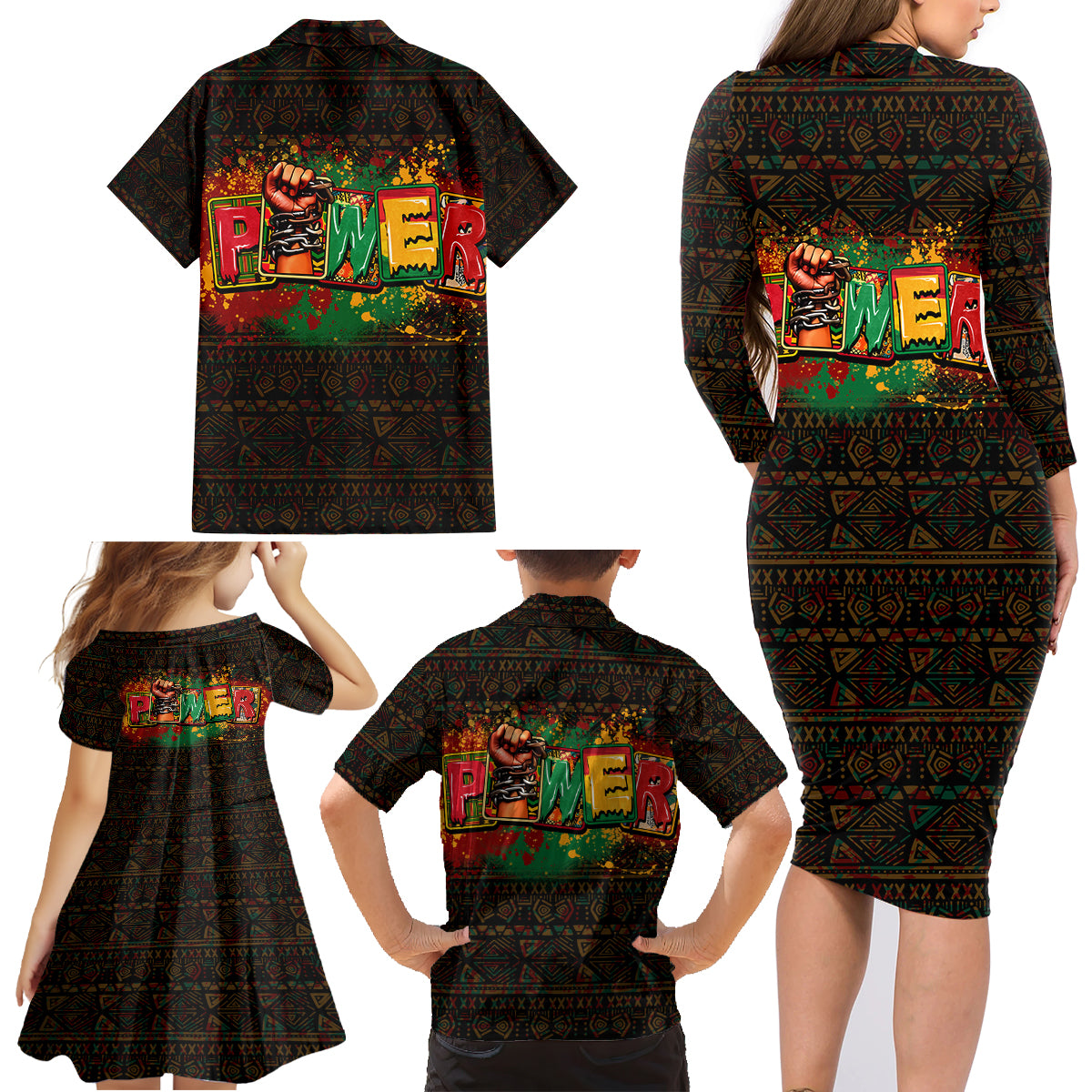 Personalized Power African Family Matching Long Sleeve Bodycon Dress and Hawaiian Shirt - Wonder Print Shop