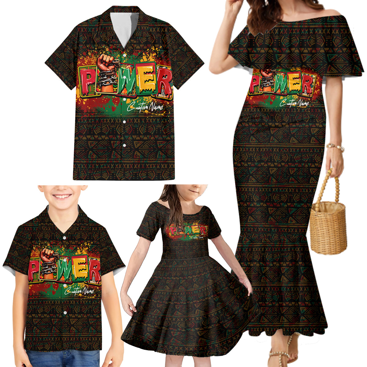 Personalized Power African Family Matching Mermaid Dress and Hawaiian Shirt - Wonder Print Shop