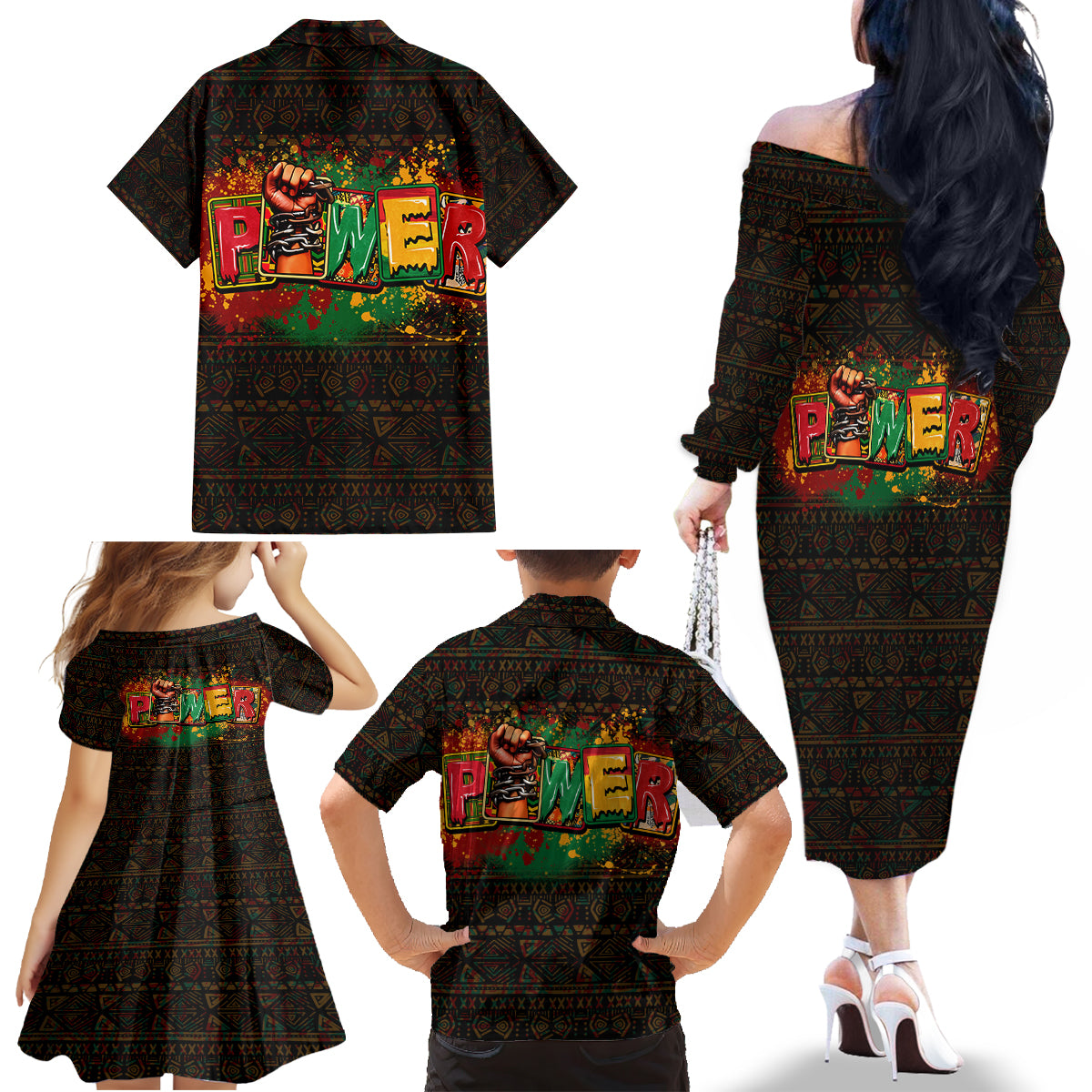 Personalized Power African Family Matching Off Shoulder Long Sleeve Dress and Hawaiian Shirt - Wonder Print Shop