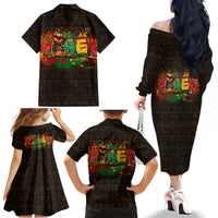 Personalized Power African Family Matching Off Shoulder Long Sleeve Dress and Hawaiian Shirt - Wonder Print Shop
